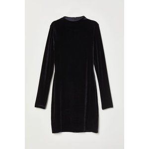 h&m long sleeve velour dress color black Size Small